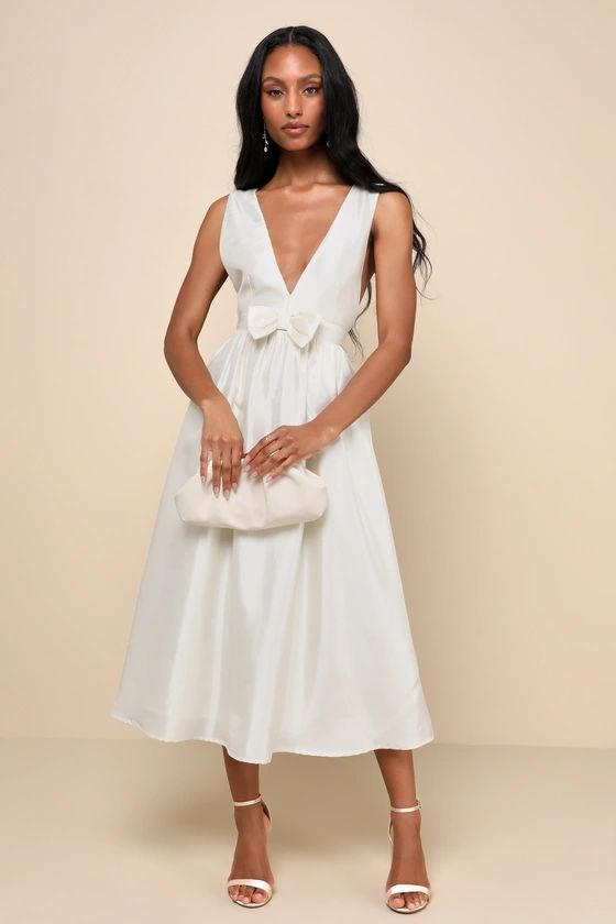 Elegant Destiny Cream Sleeveless Bow Midi Dress | Lulus