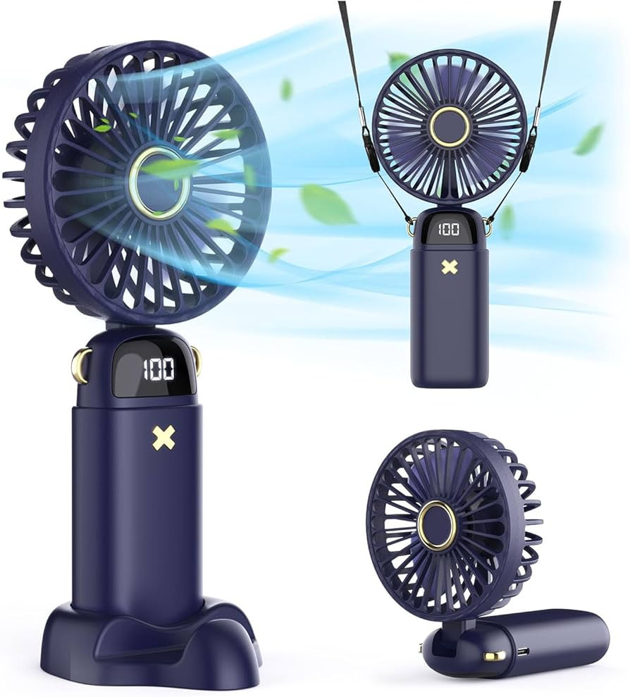Portable 3 in 1 Handheld/Neck/Desk Mini Fan, 5200mAh Battery Operated With LED Display, 5 Speed P... | Amazon (UK)
