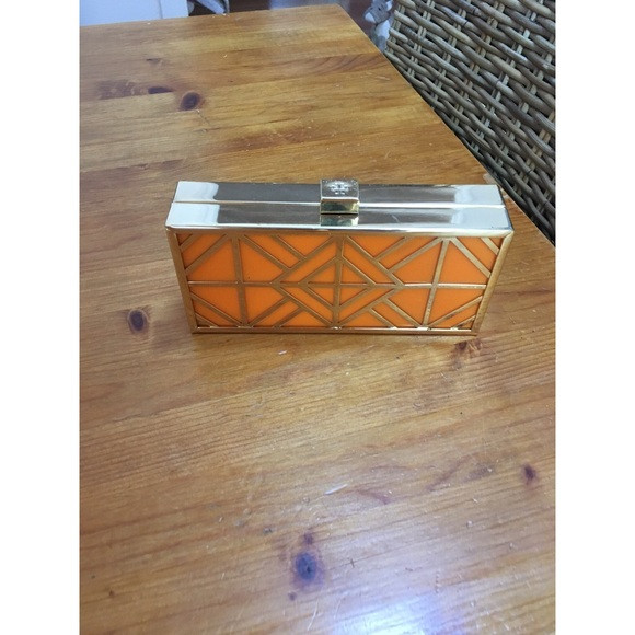 Tory Burch Frete Clutch- Orange & Gold | Poshmark