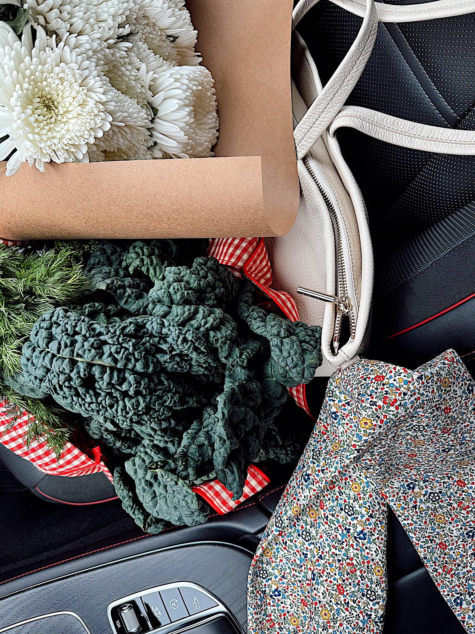 A very pretty front seat. 🤍 

The gingham market tote is from Ballerina Farm, and the scarf is from Ann Mashburn.

#LTKfoodie #LTKdayinmylife #LTKHome