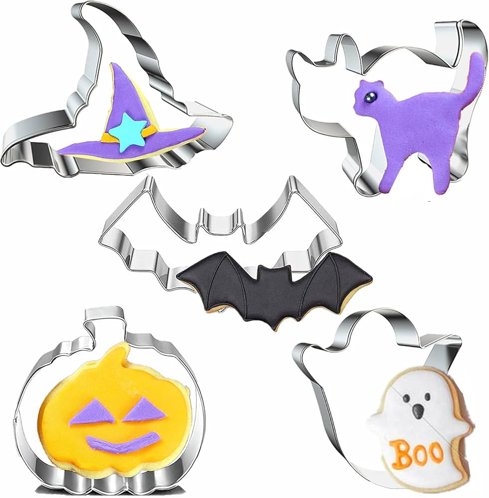Halloween Cookie Cutters Set- 5 Pieces Stainless Steel Baking Cutter Molds Pumpkin, Ghost, Witch'... | Amazon (US)
