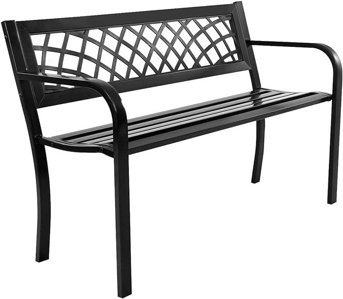 Giantex Patio Garden Bench Loveseats Park Yard Furniture Decor Cast Iron Frame Black (Black Steel... | Amazon (US)