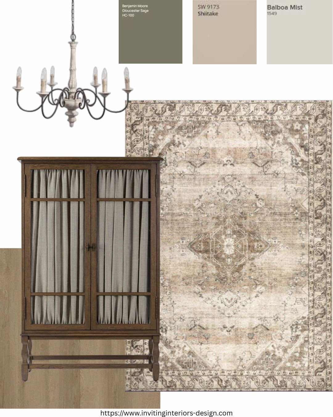 A classic, farmhouse look. This sweet cabinet and chandelier are so easy to have and decorate around. #farmhouse #cabinets #storage #moodboard #homecolours #paintcolours #chandelier #rugs #amazonmusthaves #wayfairhome @luluandgeorgia @benjaminmoore @sherwinwilliams #amazonhome @rugsusa @samplize #humandesigner #LTKstyletip #LTKfamily

#LTKhome 

 