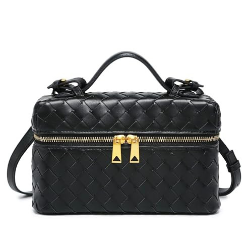Rejolly Top-Handle Pouch Handbag for Women Woven Leather Vanity Case Designer Crossbody Bag Quiet Luxury Trendy Purse Black | Amazon (US)