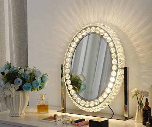 Vanity Mirror with Lights, Large Crystal Lighted Makeup Mirror with Light Oval 20x18inch Hollywood L | Amazon (US)