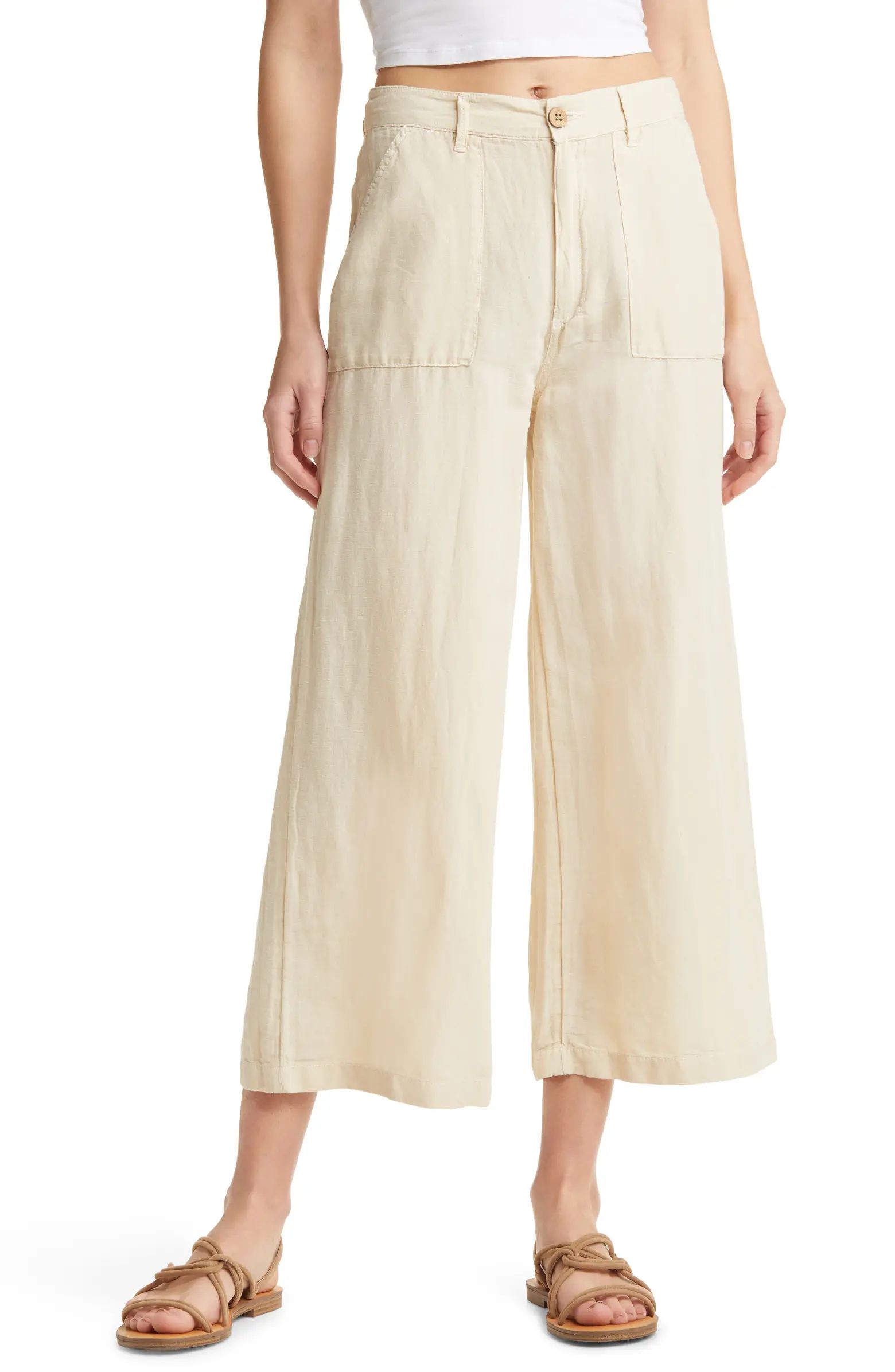 Crop Wide Leg Linen & Cotton Pants | Nordstrom