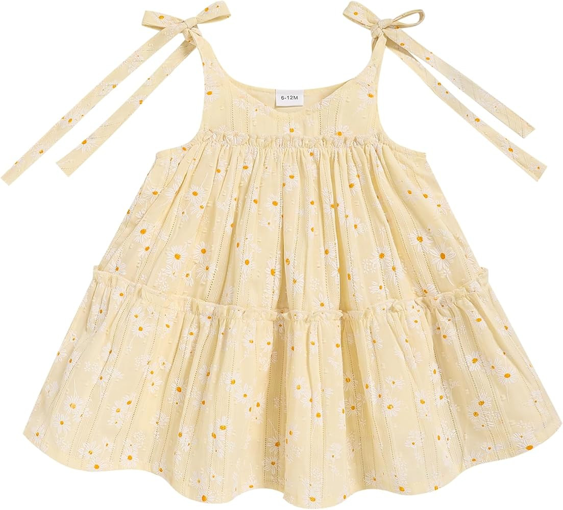 Toddler Baby Girl Summer Dress - Sleeveless Dot Tiered Sundress with Adjustable Tie-Shoulders for... | Amazon (US)