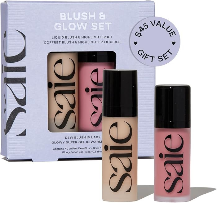 Saie Blush & Glow Gift Set - Dew Blush in Lady & Glowy Super Gel Liquid Highlighter & Makeup Prim... | Amazon (US)