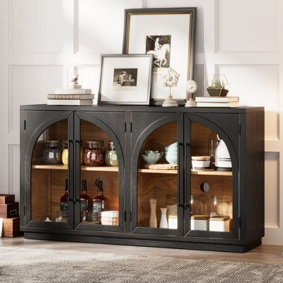 Arched Sideboard Buffet Cabinet with storage, Kitchen Storage Cabinet with Glass Doors and Shelves, Black | Target