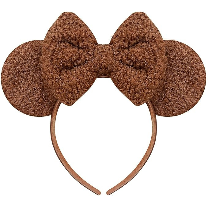 Trnerm Large Mocha Brown Mouse Ears Headband for Women, Soft Plush Park Ears Cute Birthday Hair B... | Amazon (US)