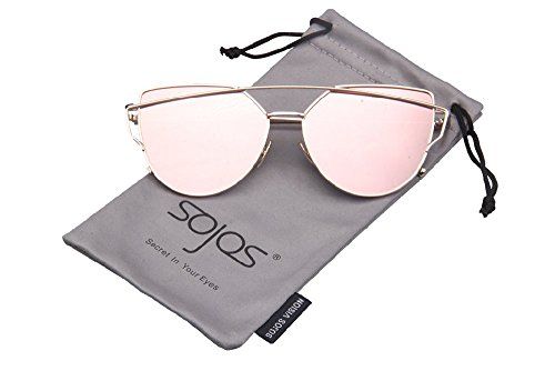 SojoS® SJ1001 Cat Eye Mirrored Flat Lenses Street Fashion Metal Frame Women Sunglasse With Gold Fram | Amazon (US)