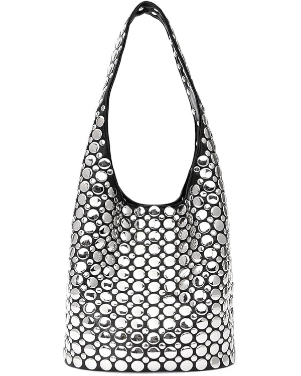 Women's Studded Y2k Hobo Bag 90s Punk Crescent Shoulder Purse Soft PU Leather Tote Handbag | Amazon (US)