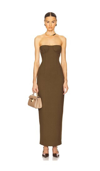 Helsa The Linear Suiting Dress in Olive. - size L | Revolve Clothing (Global)
