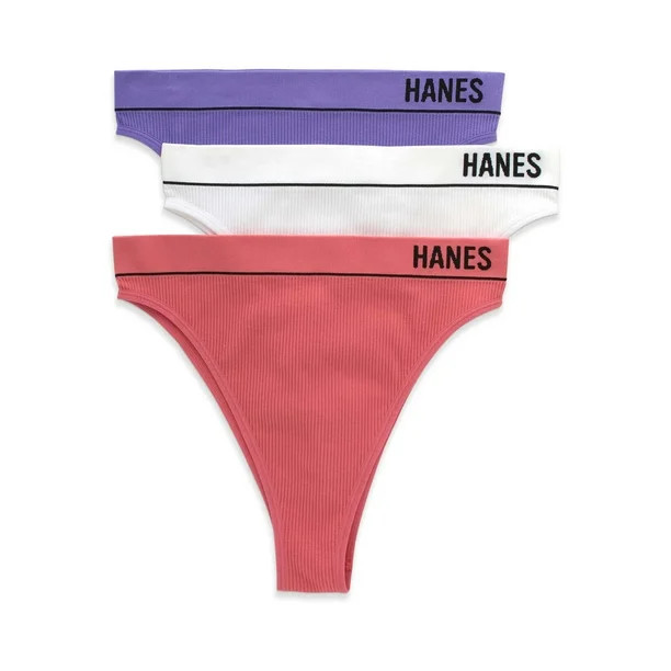 Hanes Originals Women’s Underwear Seamless Rib Hi-Rise Cheeky Panties, 3-Pack | Walmart (US)