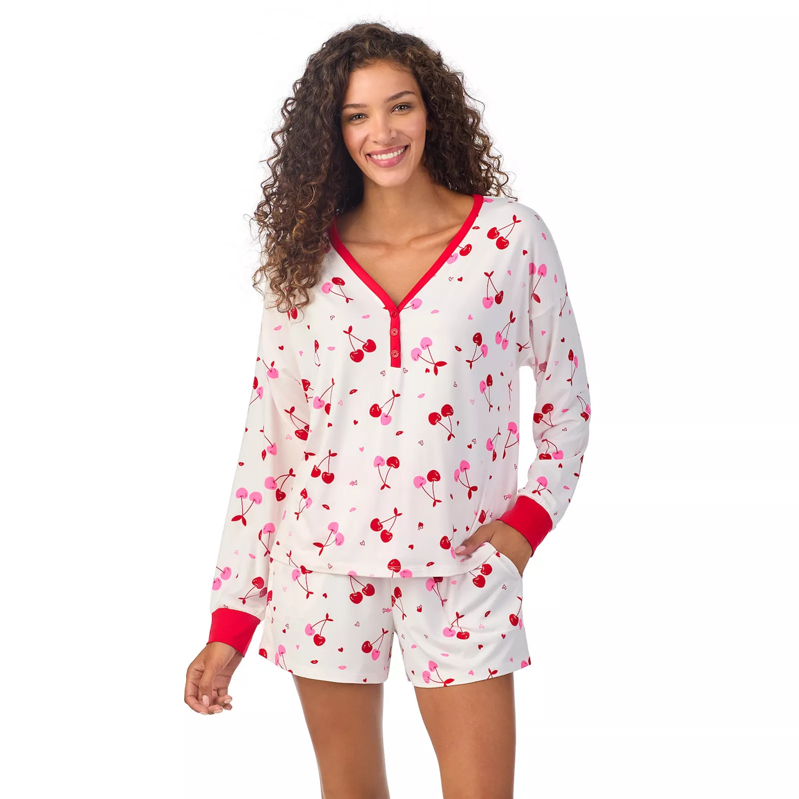Women's Beauty Sleep Social Long Sleeve Pajama Henley and Pajama Shorts Sleep Set | Kohl's