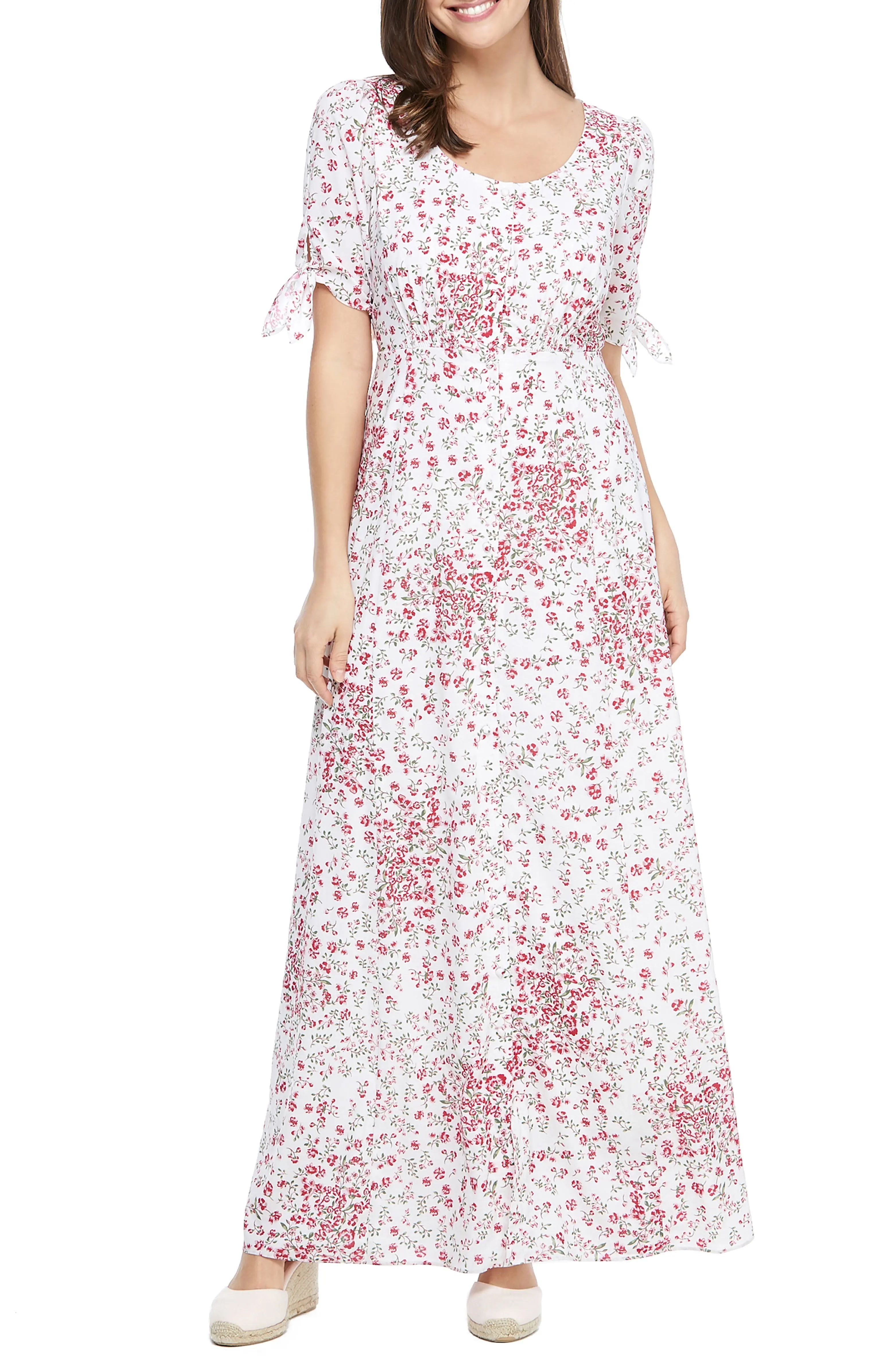 Brigitte Floral Print Tie Cuff Maxi Dress | Nordstrom