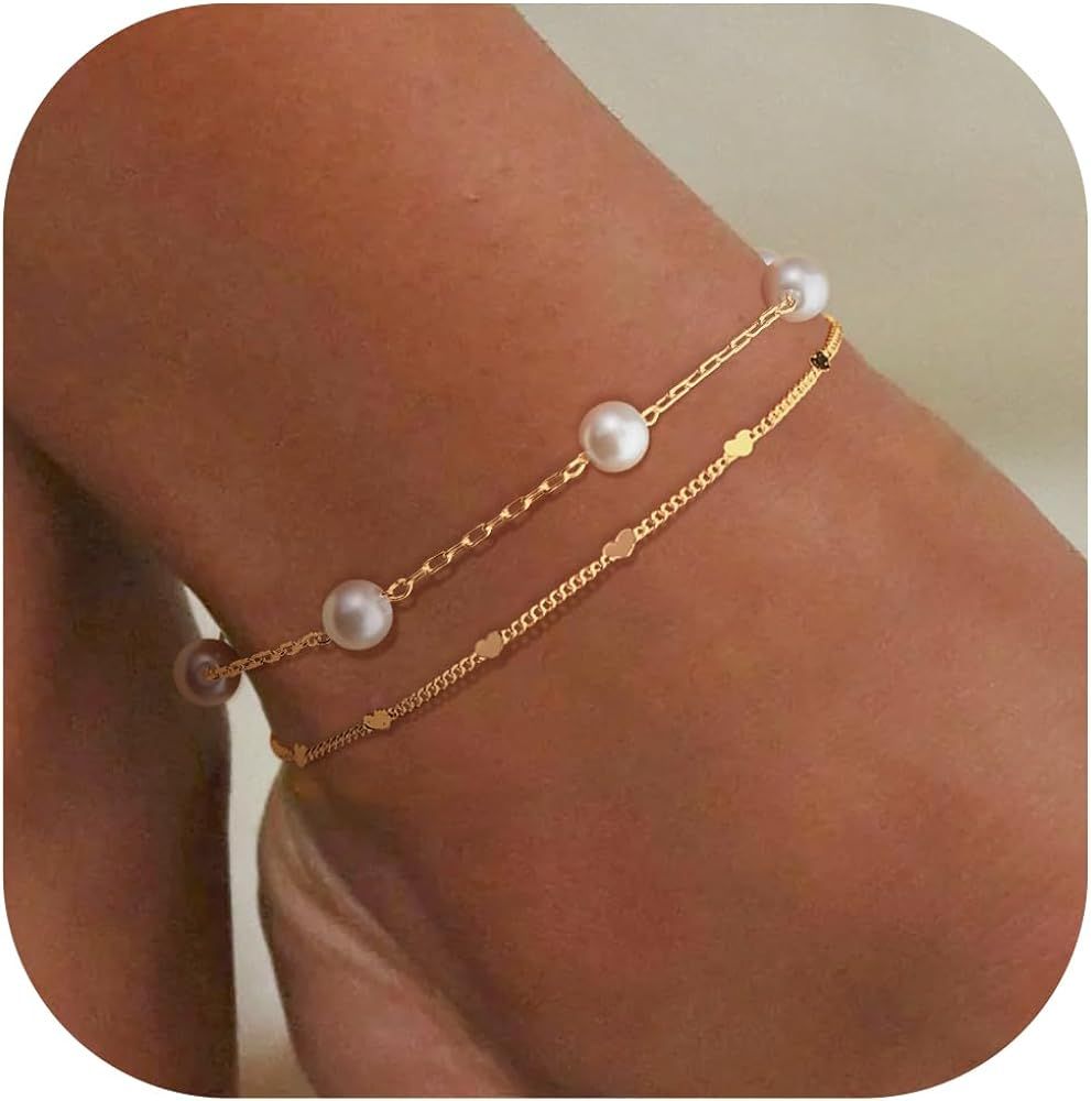 Sterling Silver Anklet Bracelets for Women Waterproof, 925 Sliver Plated CZ & Heart Charm Dainty ... | Amazon (US)
