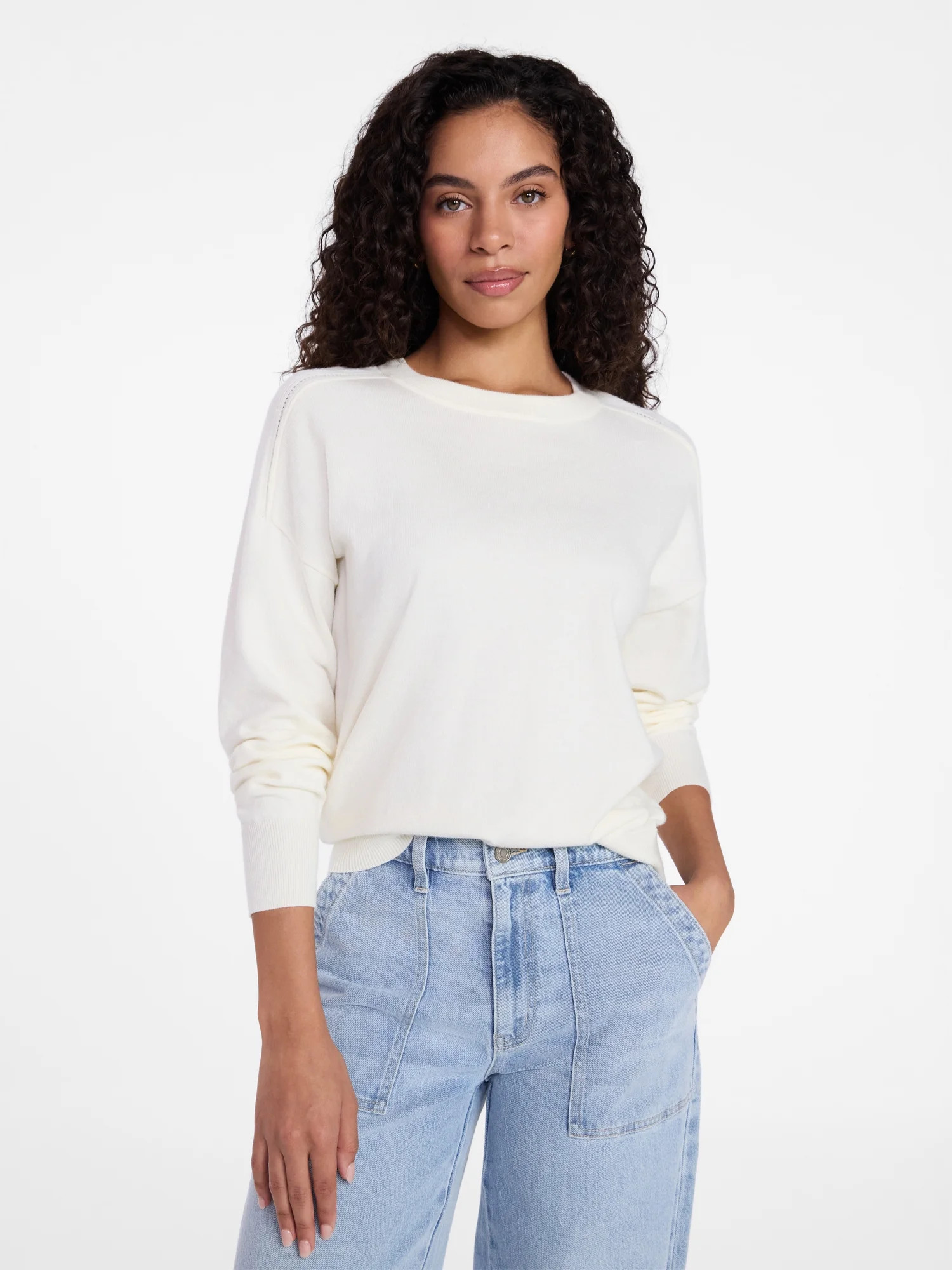 Time and Tru Women's Crewneck Sweater with Long Sleeves, Lightweight, Sizes XS-XXXL | Walmart (US)