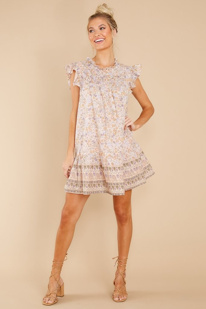 Sunday Strolls Natural Multi Floral Print Dress | Red Dress 