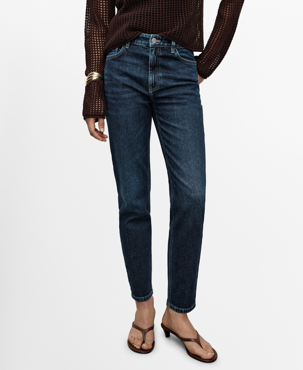 Mango Women's Newmom Comfort High-Rise Jeans - Dark Blue | Macy's