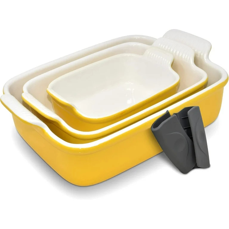 Ceramic Bakeware Set, Casserole Baking Dish Ceramic 3 Piece Rectangular, Yellow | Walmart (US)