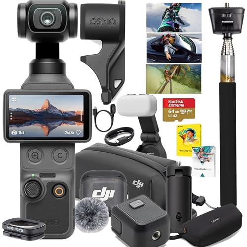 DJI Osmo Pocket 4 Creator Combo, Vlogging Cameras, 4K/240fps Vlog Camera, 3-Axis Stabilization, Active Track 7.0, Mic + Fill Light Included + 64gb Memory, Selfie Stick, Software (Value Bundle) | Amazon (US)