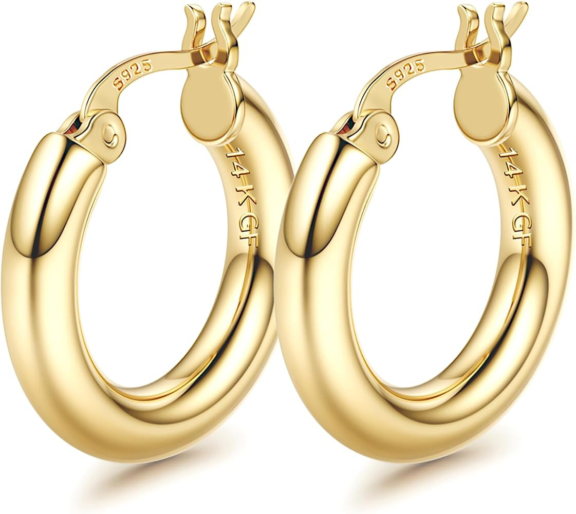 BESTEEL 14K Chunky Gold Hoop Earrings for Women With 925 Sterling Silver Post Hollow Tube Hoops E... | Amazon (US)
