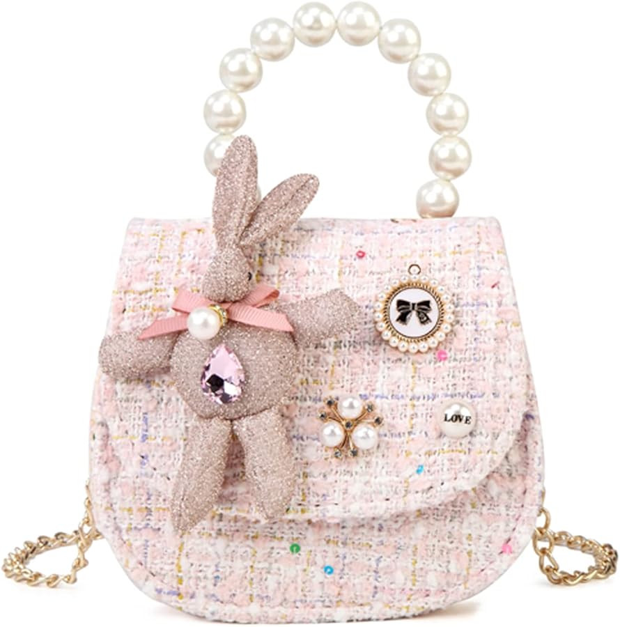 Girls Princess Bunny Purses Cute Crown Crossbody Bag Handbag with Pearl Handle for girls | Amazon (US)