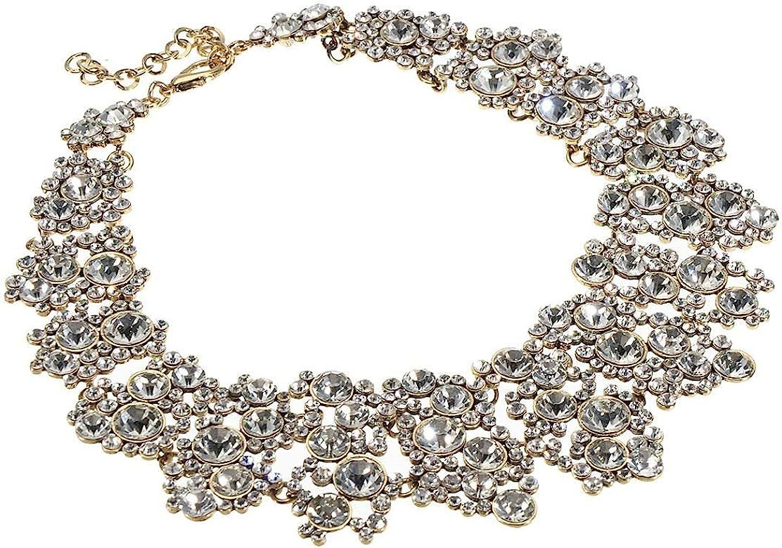 Jerollin Crystal Rhinestone/Pearl Statement Chain Necklace, Vintage Choker Bib Pendant Necklace Bohe | Amazon (US)