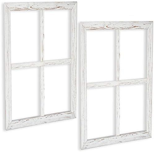 Amazon.com: Ilyapa Window Frame Wall Decor 2 Pack - Large 18x22 Inch Rustic White Wood Window Pan... | Amazon (US)