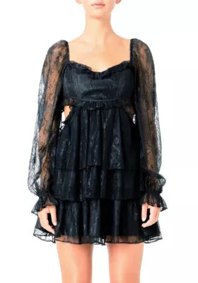 Endless Rose Women's Floral Corset Lace Mini Dress, Black, Small | Belk