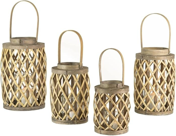 Set of 4 Grey Willow Cylinder Lanterns with Glass Inserts | Amazon (US)