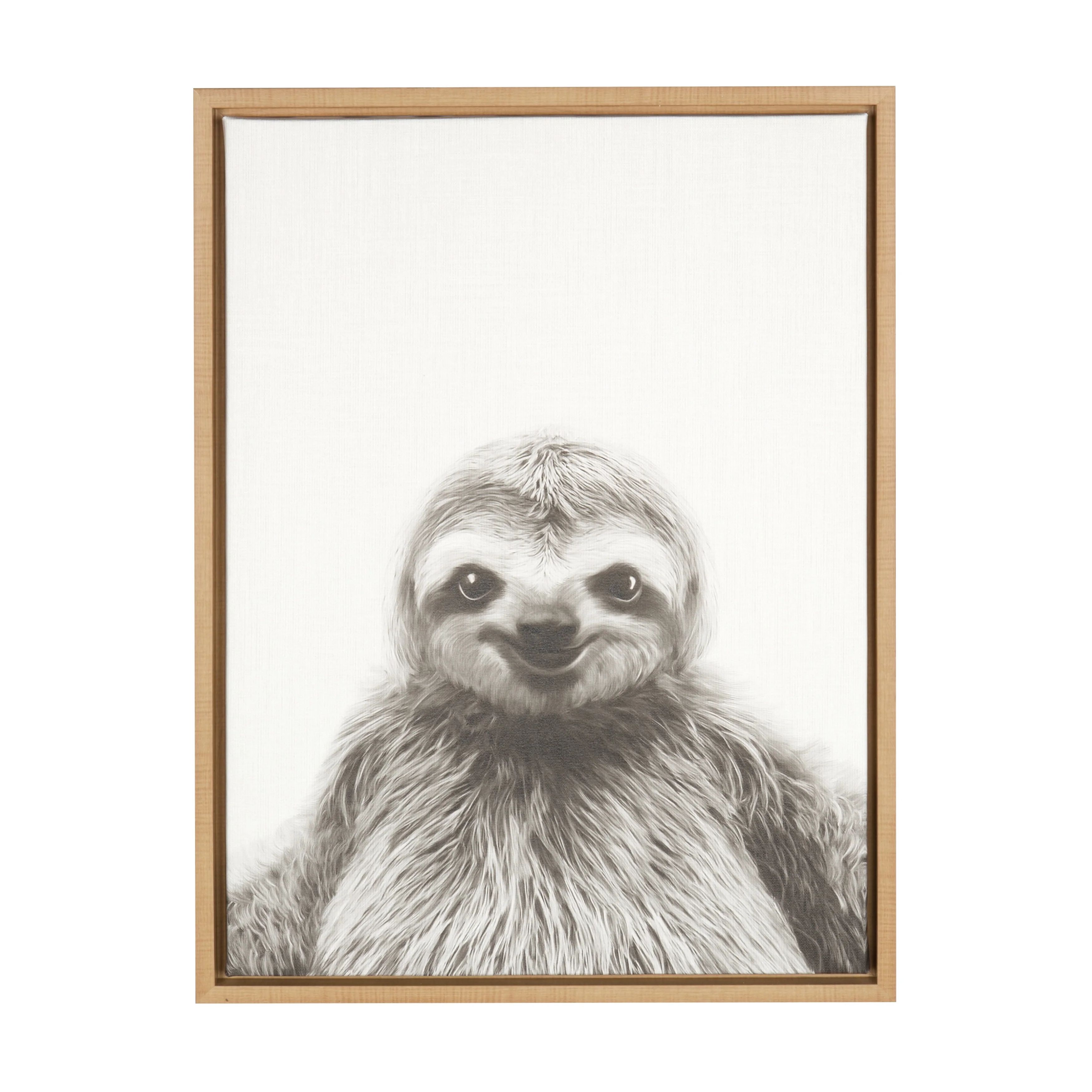 Kate and Laurel Sylvie Sloth Black and White Portrait Framed Canvas Wall Art by Simon Te Tai, 18x... | Walmart (US)