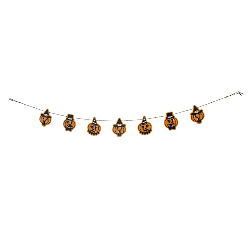 Orange Fabric Jack-o'-Lantern Garland, 72" | At Home