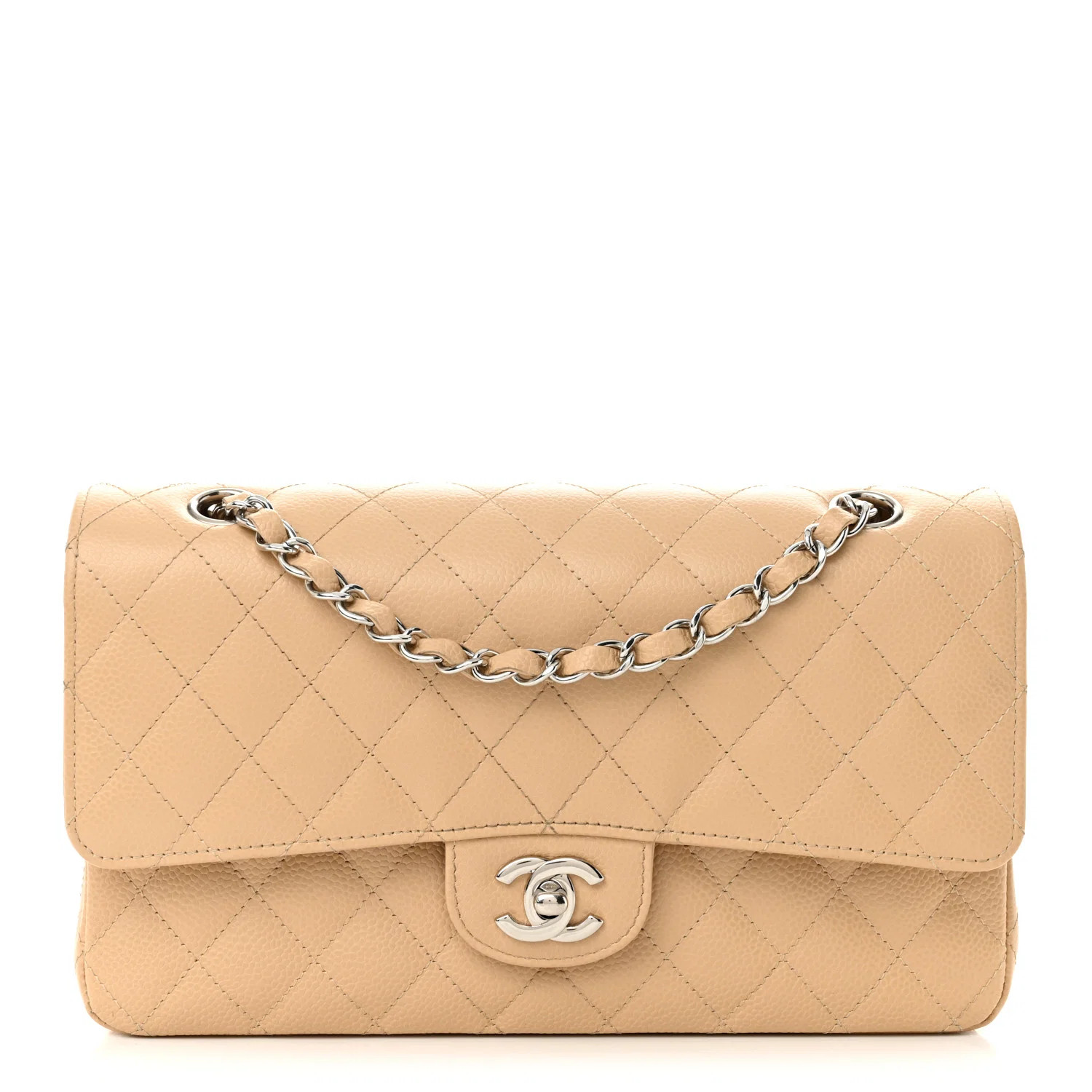 Chanel Caviar Quilted Medium Double Flap Beige 1728825 | FASHIONPHILE (US)