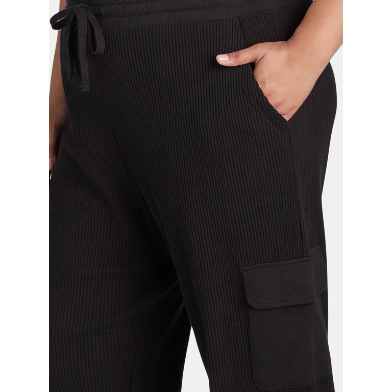Terra & Sky Women's Plus Size Pull On Waffle Knit Cargo Pants, 27” Inseam, 0X-4X | Walmart (US)