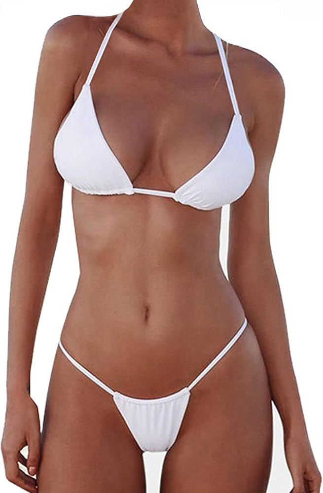 XUNYU Women Bikini Set Bandage Solid Brazilian Swimsuit Two Pieces Padded Thong Bathing Suits Sex... | Amazon (US)