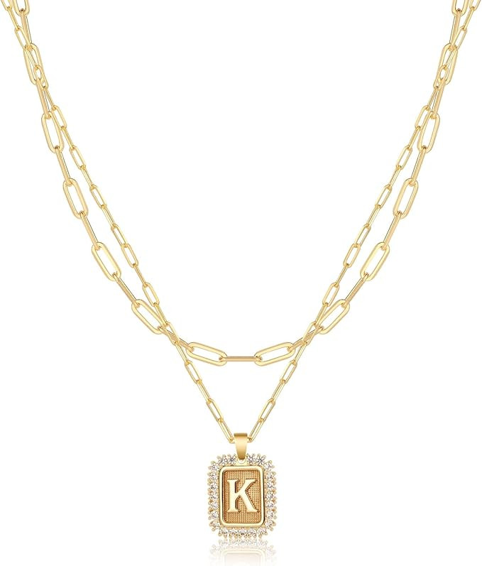 Tasiso Initial Necklaces for Women Layered Gold Letter Necklace 14k Gold Plated Personalized A-Z ... | Amazon (US)