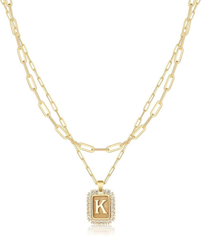 Tasiso Initial Necklaces for Women Layered Gold Letter Necklace 14k Gold Plated Personalized A-Z ... | Amazon (US)