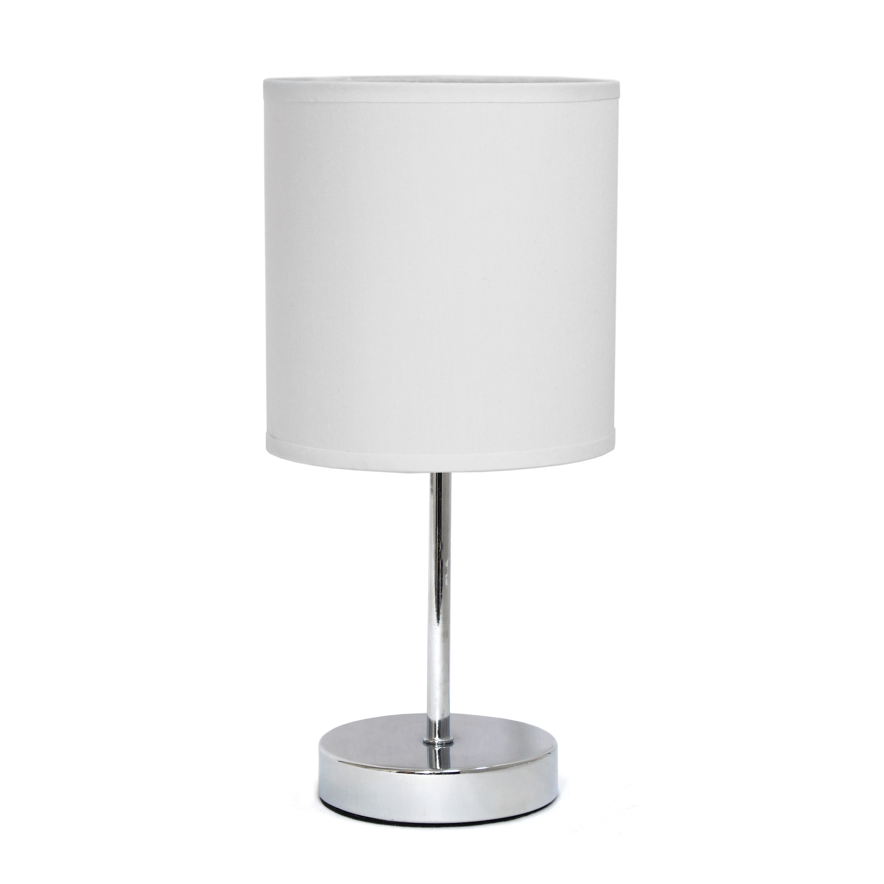 Simple Designs 11.81" Basic Chrome Mini Table Lamp with Fabric Shade, White - Walmart.com | Walmart (US)