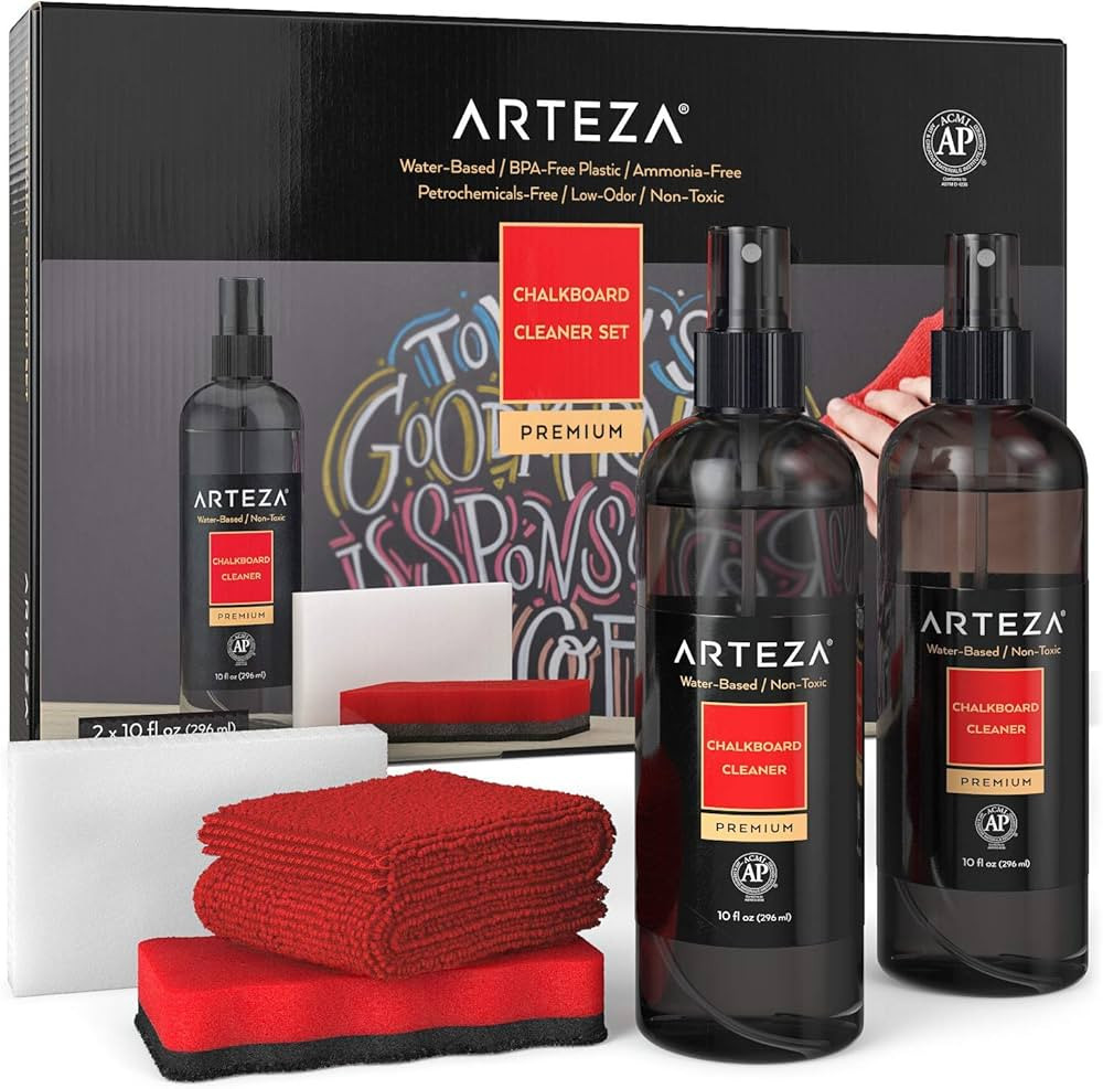 Arteza Chalkboard Cleaner Set with 2 Cleaners, 10-Ounces Each, 1 Microfiber Fabric Towel, 2 Magic... | Amazon (US)