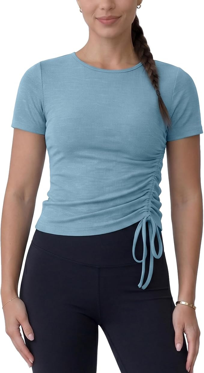 Zengjo Womens Long/Short Sleeve Workout Tops Ruched Side Yoga Atheltic Shirt Slim Fitted | Amazon (US)