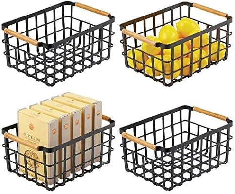 mDesign Farmhouse Decor Metal Wire Food Organizer Storage Bin Baskets with Bamboo Handles for Kit... | Amazon (US)