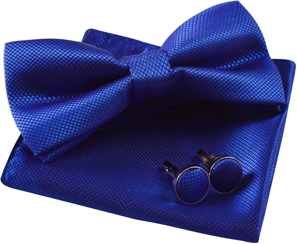 Alizeal Mens Solid Color Mini Squares Formal Banded Pre-tied Bow Ties, Pocket Square, Cufflinks S... | Amazon (US)