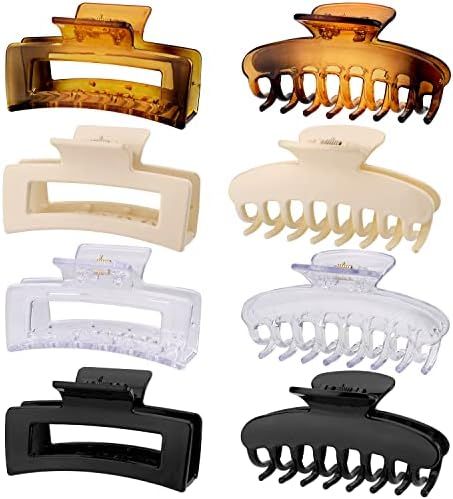 8 Pack Hair Claw Clips, 2 Styles Medium Large Hair Claw Clips, 4 Rectangle Square Claw Clips and ... | Amazon (US)