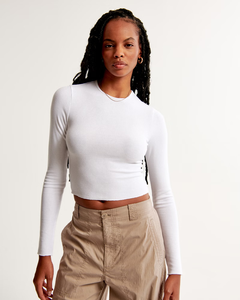 Long-Sleeve Featherweight Rib Cropped Crew Tee | Abercrombie & Fitch (US)