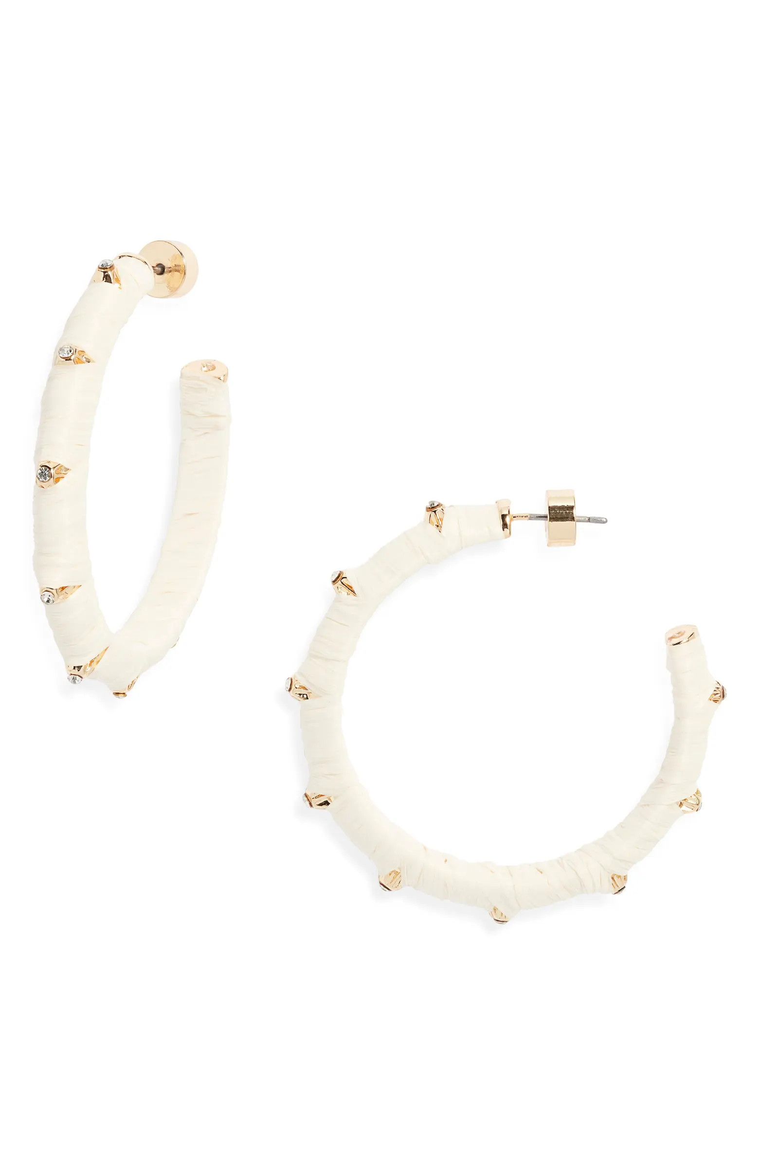 Crystal Accent Raffia Wrapped Hoop Earrings | Nordstrom