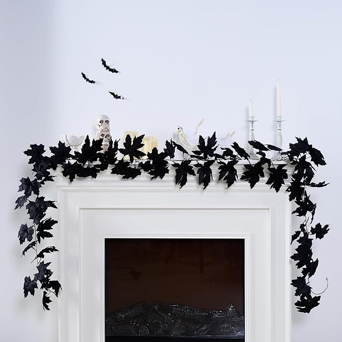 Valery Madelyn Black Maple Leaf Garland for Halloween Fall Decor, 9ft Pre-Lit Artificial Hanging ... | Amazon (US)