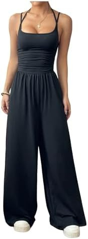 Floerns Women's Summer Jumpsuit Spaghetti Strap One Piece Outfit Wide Leg Baggy Pants Romper | Amazon (US)