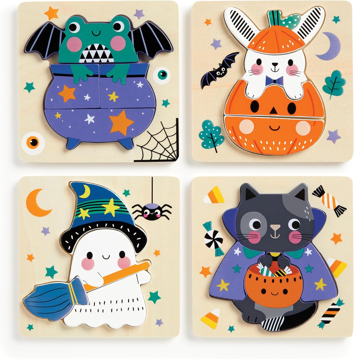 Mudpuppy - Spooky Friends - Set of 4 Wooden 4 Piece Puzzles for Kids | Amazon (US)